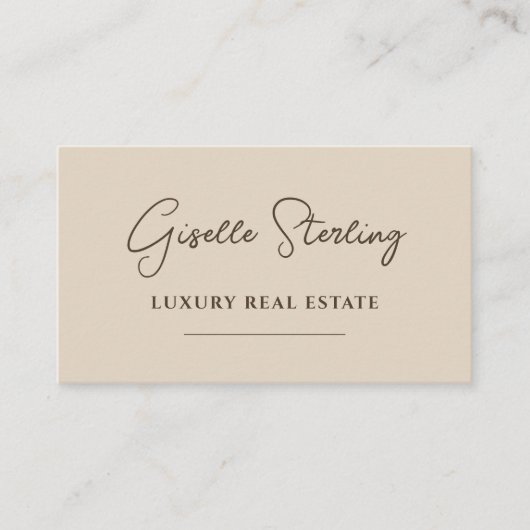 Neutral Beige Minimalist Script QR Code Visitekaartje (Voorkant)