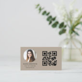 Neutral Beige Modern Minimalist Photo with QR Code Visitekaartje (Staand voorkant)
