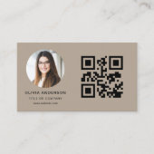 Neutral Beige Modern Minimalist Photo with QR Code Visitekaartje (Voorkant)