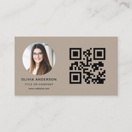 Neutral Beige Modern Minimalist Photo with QR Code Visitekaartje (Voorkant)