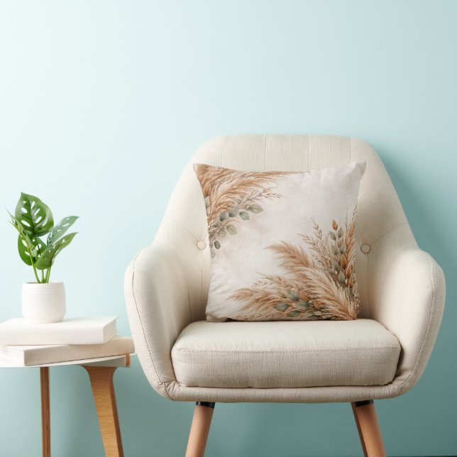 Neutral Beige Pampas Sage Botanical Frame Kussen (Stoel)