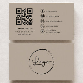 Neutral Beige Professional Company Logo QR-code Visitekaartje