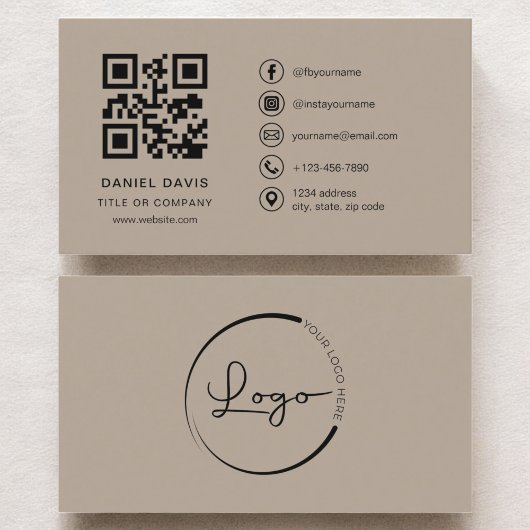 Neutral Beige Professional Company Logo QR-code Visitekaartje