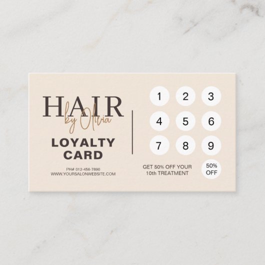 Neutral Beige QR Code Hair Salon Loyalty Card (Voorkant)