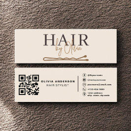 Neutral Beige QR Code Hair Stylist Modern Mini Visitekaartje