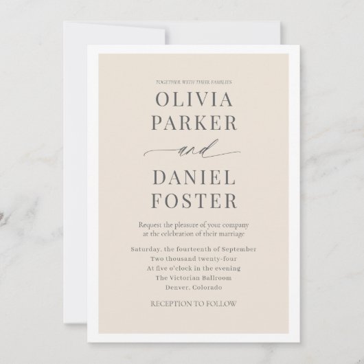 Neutral Beige QR Code Photo Minimalist Wedding Kaart (Voorkant)