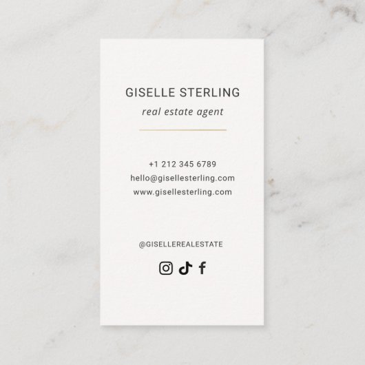 Neutral Beige Real Estate Agent Minimal Modern Visitekaartje (Achterkant)