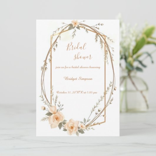 Neutral Beige Rustic Floral krans Vrijgezellenfees Kaart (Staand voorkant)