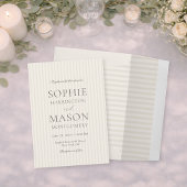 Neutral Beige Stripe Wedding Invitation Kaart