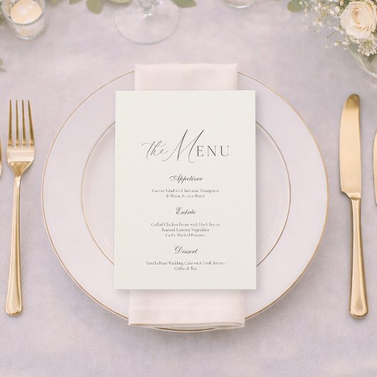 Neutral Beige Stripe Wedding Menu Kaart