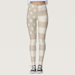 Neutral Beige, Tan, & White American Flag Earthy  Leggings