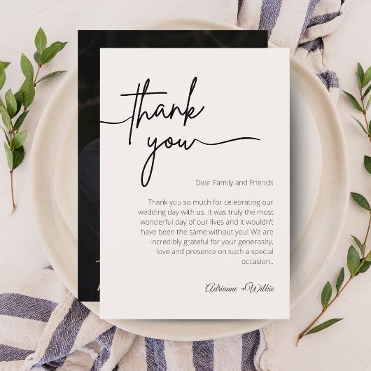 Neutral Black and White Minimalist Wedding Bedankkaart
