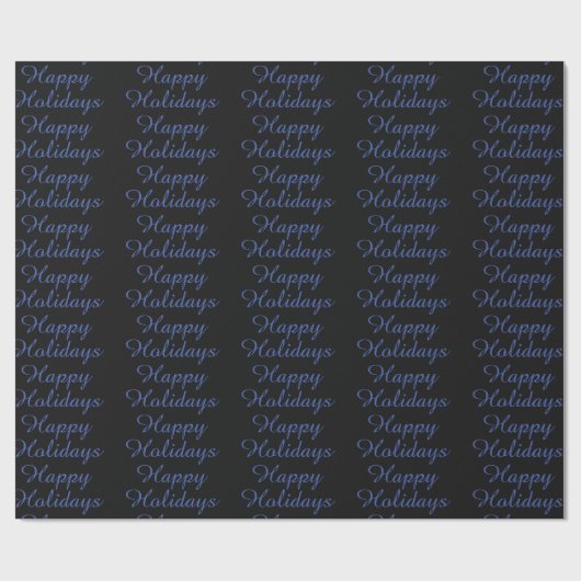 Neutral Black & Blue Plain Elegant Happy Holidays Cadeaupapier (Vlak)