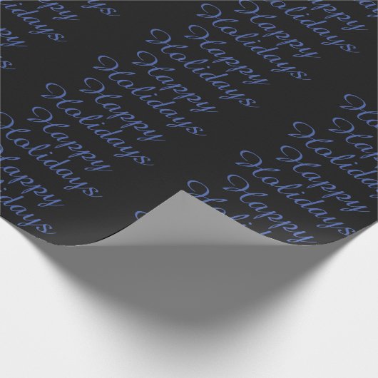 Neutral Black & Blue Plain Elegant Happy Holidays Cadeaupapier (Hoek)