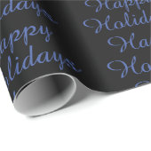 Neutral Black & Blue Plain Elegant Happy Holidays Cadeaupapier (Rol Hoek)