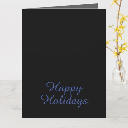 Neutral Black & Blue Plain Elegant Happy Holidays Kaart (Gele Bloem)