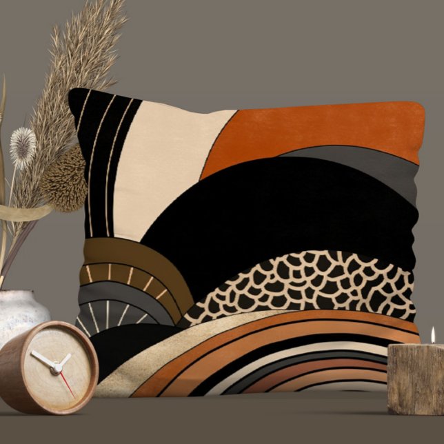 Neutral Black Oranje Modern Boho Kussen (Creator heeft geüpload)