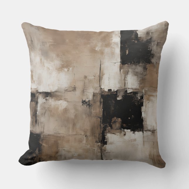 Neutral Black Pecan Brown Beige Abstract Kussen (Voorkant)