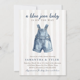 Neutral Blue Jean Baby On The Way Baby Shower Invi Kaart