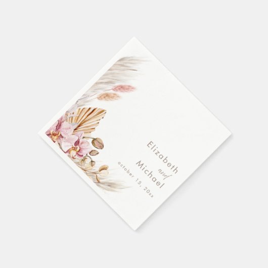 Neutral Blush Floral Pampas Grass Reception Servet (Hoek)