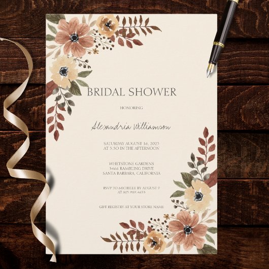 Neutral Bohemian Floral Bridal Shower  Kaart