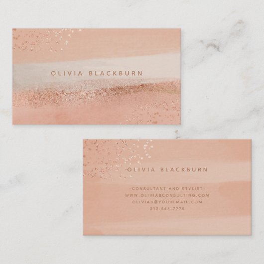 Neutral Boho | Abstract Waterverf en Roos goud Visitekaartje (Voorkant / Achterkant)