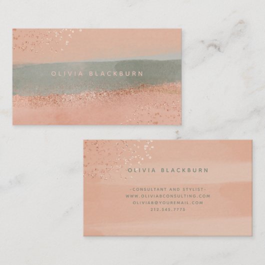 Neutral Boho | Abstracte Waterverf en Roos Gold B Visitekaartje (Voorkant / Achterkant)