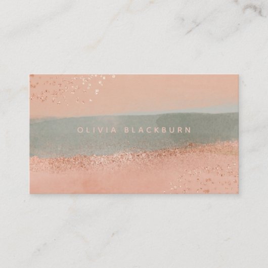 Neutral Boho | Abstracte Waterverf en Roos Gold B Visitekaartje (Voorkant)