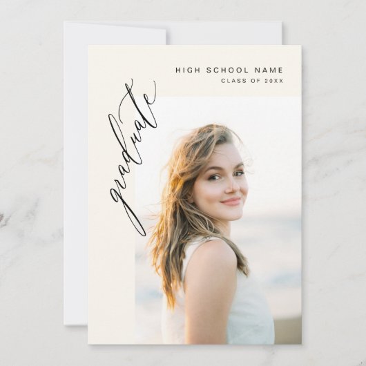 Neutral Boho Afstuderen eenvoudig foto Afstuderen Aankondiging (Voorkant)