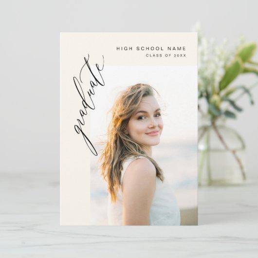 Neutral Boho Afstuderen eenvoudig foto Afstuderen Aankondiging (Staand voorkant)