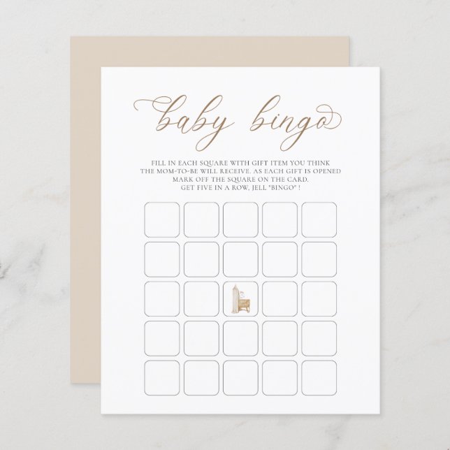 Neutral Boho Baby Brunch Baby Bingo Game (Voorkant / Achterkant)