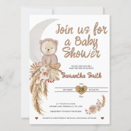Neutral Boho Beer Moon Baby shower Invite Kaart