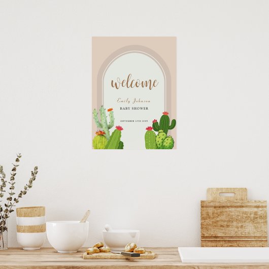 Neutral Boho Cactus Arch Baby shower Welkom Poster (Keuken)