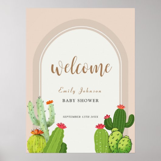 Neutral Boho Cactus Arch Baby shower Welkom Poster (Voorkant)