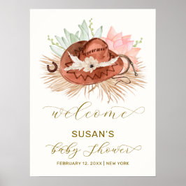 Neutral Boho Cactus Cowboy Pet Baby shower Welkom Poster