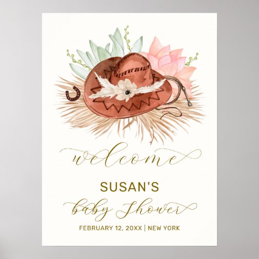 Neutral Boho Cactus Cowboy Pet Baby shower Welkom Poster (Voorkant)
