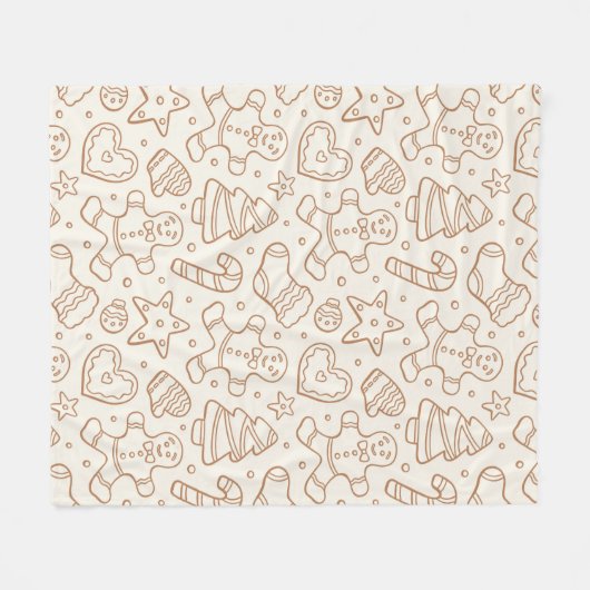 Neutral Boho Christmas Gingerbread Man Beige Fleece Deken (Voorkant (Horizontaal))