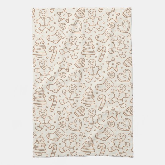 Neutral Boho Christmas Gingerbread Man Beige Theedoek (Verticaal)