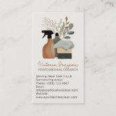 neutral Boho Cleaning Service Maid QR Code Visitekaartje (Voorkant)