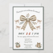 Neutral Boho Coquette Bow Christmas Party Kaart (Voorkant)