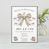 Neutral Boho Coquette Bow Christmas Party Kaart (Staand voorkant)