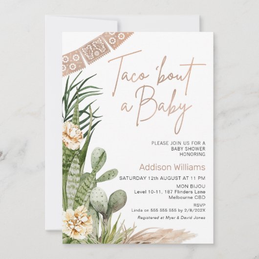 Neutral Boho Fiesta Taco Over Een Baby Baby shower Kaart (Voorkant)