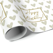 Neutral Boho Happy Birthday Cloud Heart Cadeaupapier (Rol Hoek)