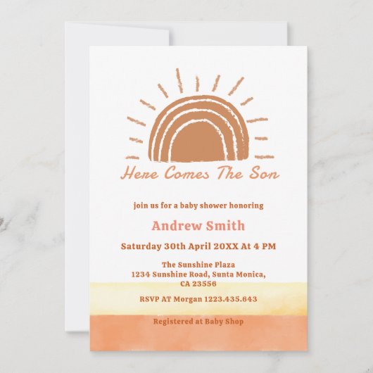 Neutral Boho hier komt het Son Baby shower Kaart (Voorkant)