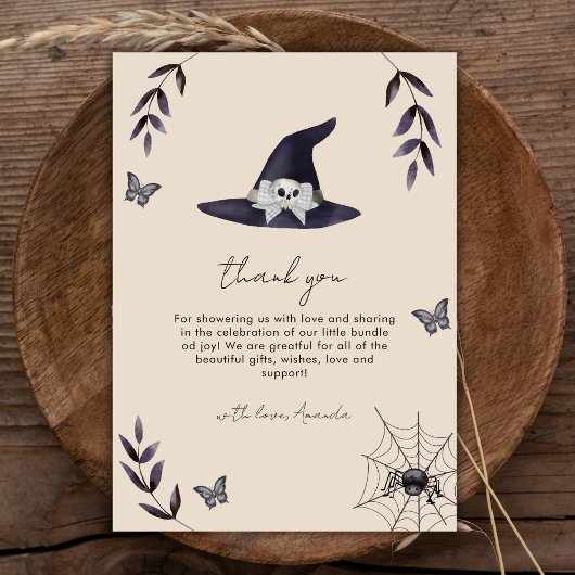 Neutral Boho Little Boo Witch Pet Baby shower Bedankkaart