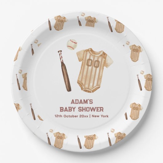 Neutral Boho Little Slugger Baseball Baby Shower Papieren Bordje (Voorkant)