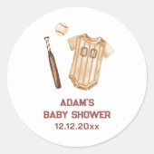 Neutral Boho Little Slugger Baseball Baby Shower Ronde Sticker (Voorkant)