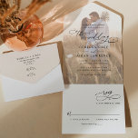 Neutral Boho Modern Photo Wedding All In One Uitnodiging<br><div class="desc">Deze elegante All-In-One Uitnodiging van de Weddenschap kenmerkt een het vegen tekst van de manuscriptkalligrafie die met een klasbare serif & een moderne sans doopvont in zwart,  met een fotobekleding op de voorzijde en een klantgericht monogram op de rug in kaart wordt gebracht. Overeenkomende objecten beschikbaar.</div>