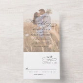 Neutral Boho Modern Photo Wedding All In One Uitnodiging (Binnen)