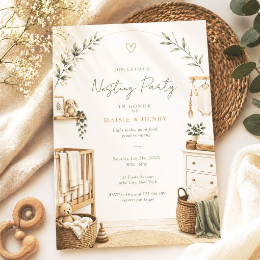 Neutral Boho Nesting Party Baby Shower Kaart